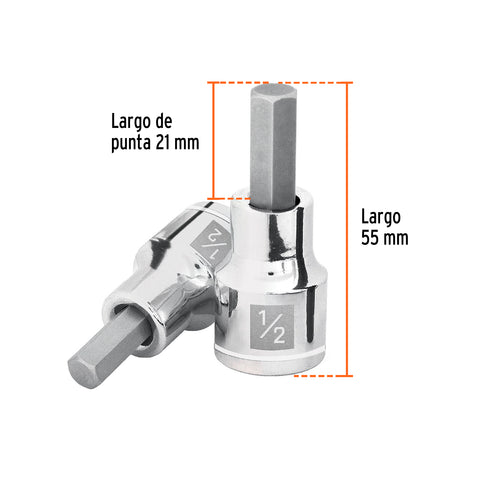 Dado punta hexagonal de 1/2', cuadro 1/2', Truper | D-1241-1/2 | 13255