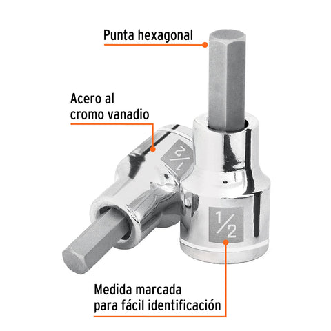 Dado punta hexagonal de 1/2', cuadro 1/2', Truper | D-1241-1/2 | 13255