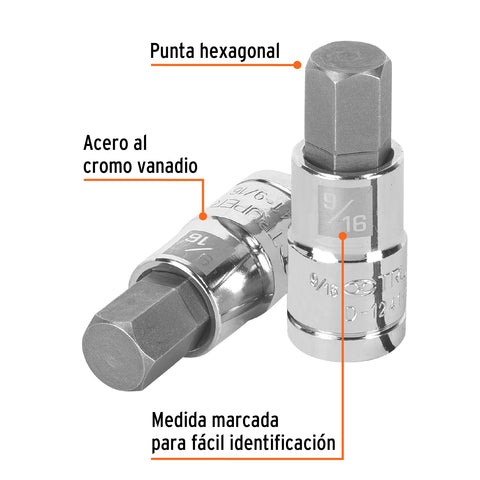 Dado punta hexagonal de 9/16', cuadro 1/2', Truper | D-1241-9/16 | 13256