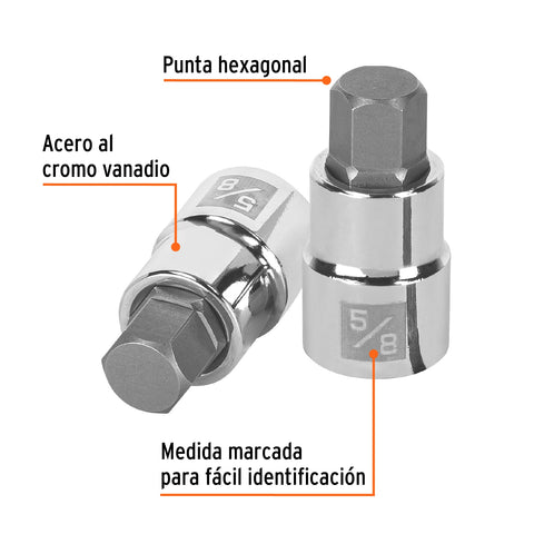 Dado punta hexagonal de 5/8', cuadro 1/2', Truper | D-1241-5/8 | 13257