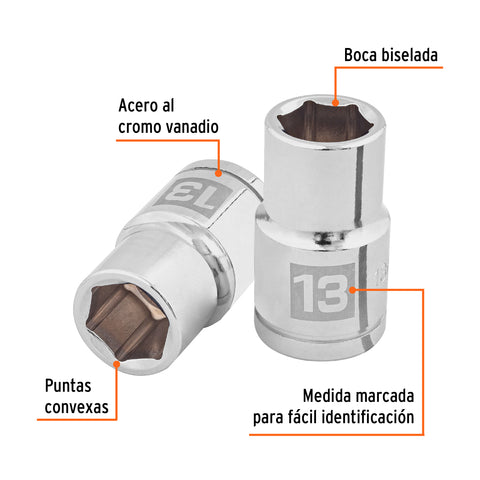Dado de 13 mm, 6 puntas, cuadro 1/2', Truper | D-1213-M | 13263