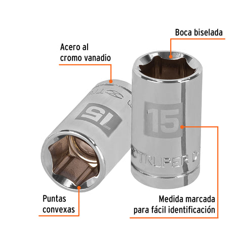Dado de 15 mm, 6 puntas, cuadro 1/2', Truper | D-1215-M | 13265
