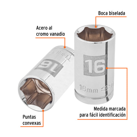 Dado de 16 mm, 6 puntas, cuadro 1/2', Truper | D-1216-M | 13266