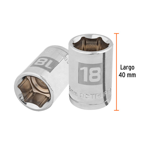 Dado de 18 mm, 6 puntas, cuadro 1/2', Truper | D-1218-M | 13268