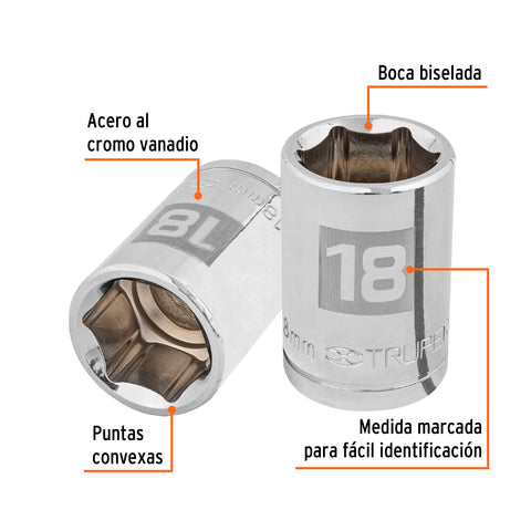 Dado de 18 mm, 6 puntas, cuadro 1/2', Truper | D-1218-M | 13268