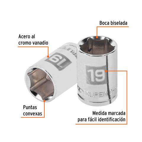 Dado de 19 mm, 6 puntas, cuadro 1/2', Truper | D-1219-M | 13269