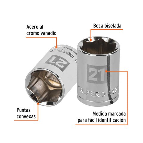 Dado de 21 mm, 6 puntas, cuadro 1/2', Truper | D-1221-M | 13271