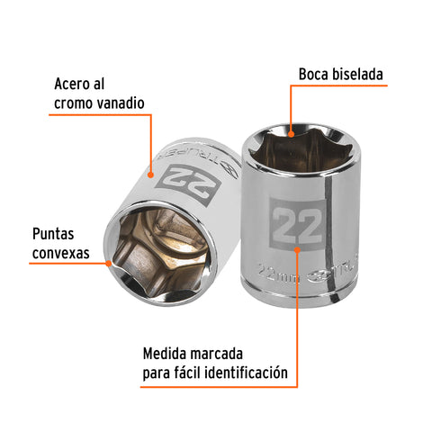 Dado de 22 mm, 6 puntas, cuadro 1/2', Truper | D-1222-M | 13272