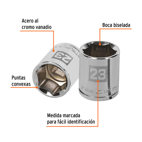 Dado de 23 mm, 6 puntas, cuadro 1/2', Truper | D-1223-M | 13273