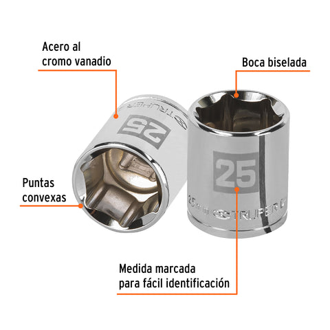 Dado de 25 mm, 6 puntas, cuadro 1/2', Truper | D-1225-M | 13275