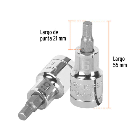 Dado punta hexagonal de 6 mm, cuadro 1/2', Truper | D-1241-6M | 13281