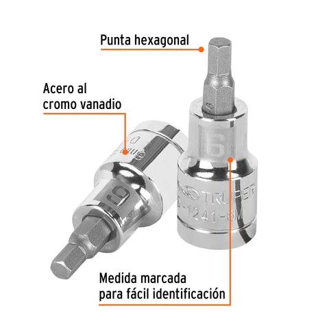 Dado punta hexagonal de 6 mm, cuadro 1/2', Truper | D-1241-6M | 13281