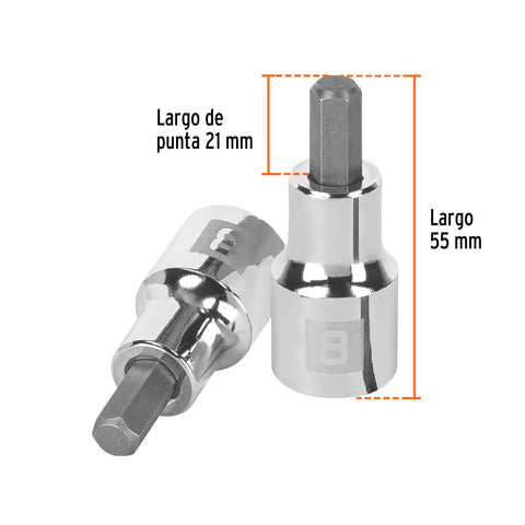 Dado punta hexagonal de 8 mm, cuadro 1/2', Truper | D-1241-8M | 13282