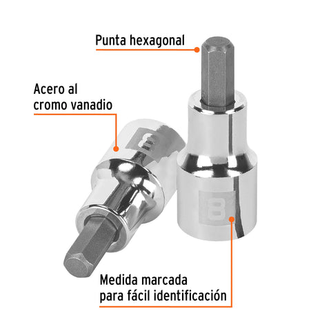 Dado punta hexagonal de 8 mm, cuadro 1/2', Truper | D-1241-8M | 13282