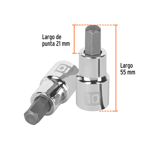 Dado punta hexagonal de 10 mm, cuadro 1/2', Truper | D-1241-10M | 13283