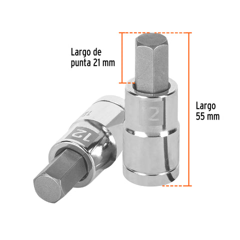 Dado punta hexagonal de 12 mm, cuadro 1/2', Truper | D-1241-12M | 13284