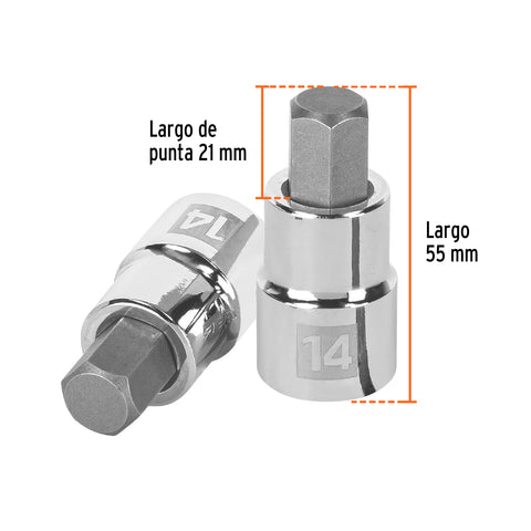 Dado punta hexagonal de 14 mm, cuadro 1/2', Truper | D-1241-14M | 13285