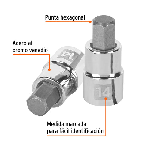 Dado punta hexagonal de 14 mm, cuadro 1/2', Truper | D-1241-14M | 13285