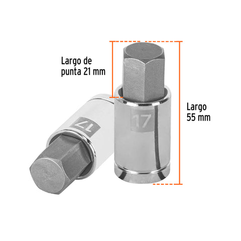 Dado punta hexagonal de 17 mm, cuadro 1/2', Truper | D-1241-17M | 13286