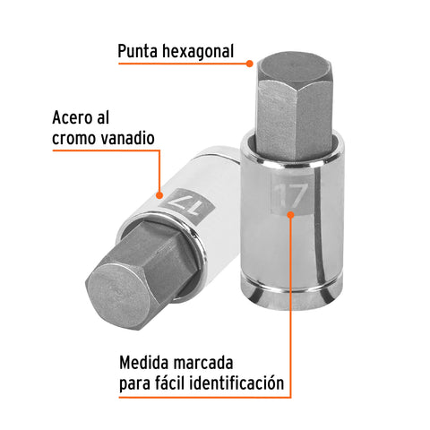 Dado punta hexagonal de 17 mm, cuadro 1/2', Truper | D-1241-17M | 13286