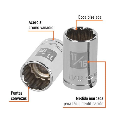Dado de 11/16', 12 puntas, cuadro 1/2', Truper | D-1222 | 13305