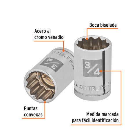 Dado de 3/4', 12 puntas, cuadro 1/2', Truper | D-1224 | 13306