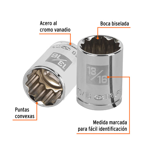 Dado de 13/16', 12 puntas, cuadro 1/2', Truper | D-1226 | 13307