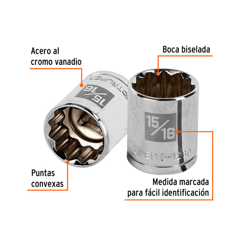 Dado de 15/16', 12 puntas, cuadro 1/2', Truper | D-1230 | 13309