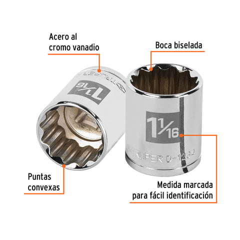 Dado de 1-1/16', 12 puntas, cuadro 1/2', Truper | D-1234 | 13311