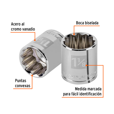 Dado de 1-1/8', 12 puntas, cuadro 1/2', Truper | D-1236 | 13312
