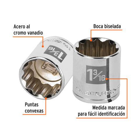 Dado de 1-3/16', 12 puntas, cuadro 1/2', Truper | D-1238 | 13313