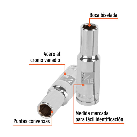 Dado largo de 7/16', 6 puntas, cuadro 1/2', Truper | D-1214-HL | 13324