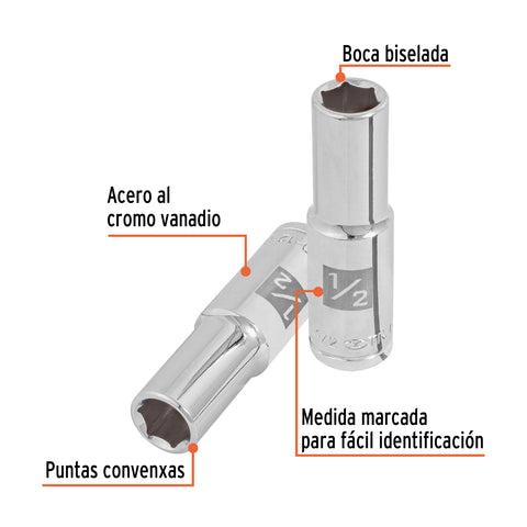 Dado largo de 1/2', 6 puntas, cuadro 1/2', Truper | D-1216-HL | 13325