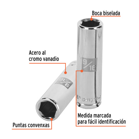Dado largo de 9/16', 6 puntas, cuadro 1/2', Truper | D-1218-HL | 13326