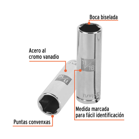 Dado largo de 11/16', 6 puntas, cuadro 1/2', Truper | D-1222-HL | 13328