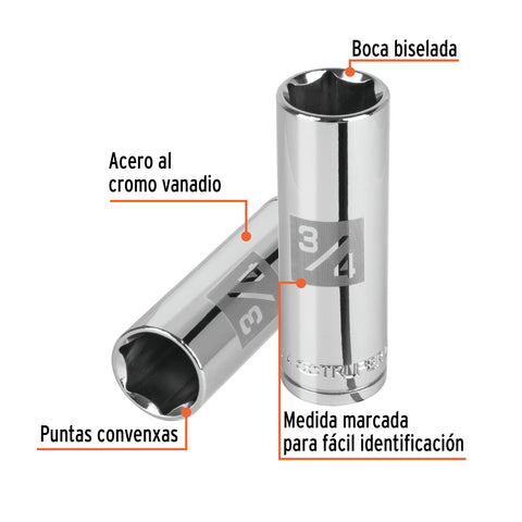 Dado largo de 3/4', 6 puntas, cuadro 1/2', Truper | D-1224-HL | 13329