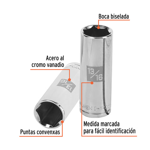 Dado largo de 13/16', 6 puntas, cuadro 1/2', Truper | D-1226-HL | 13330