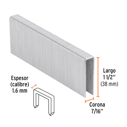 Caja con 1000 grapas corona 7/16' cal. 16, 38mm p/ENNE-160 | GRANEU-7/16-38 | 13335