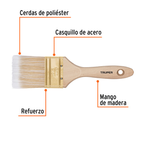 Brocha cerdas sintéticas 2-1/2' corte recto, mango de madera | BRT-2-1/2S | 13345