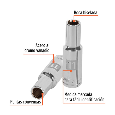 Dado largo de 11 mm, 6 puntas, cuadro 1/2', Truper | D-1211-ML | 13351
