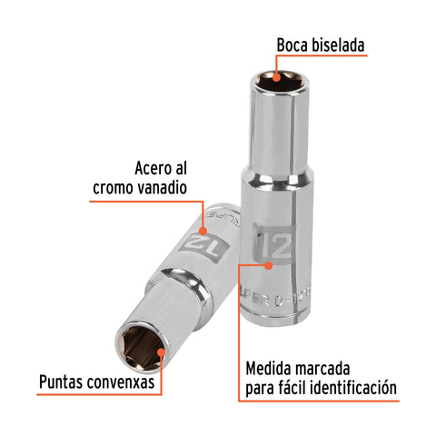 Dado largo de 12 mm, 6 puntas, cuadro 1/2', Truper | D-1212-ML | 13352