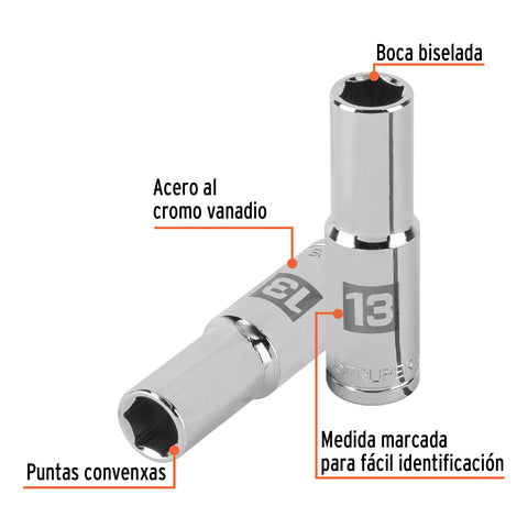 Dado largo de 13 mm, 6 puntas, cuadro 1/2', Truper | D-1213-ML | 13353