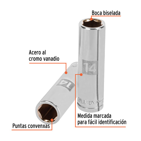 Dado largo de 14 mm, 6 puntas, cuadro 1/2', Truper | D-1214-ML | 13354