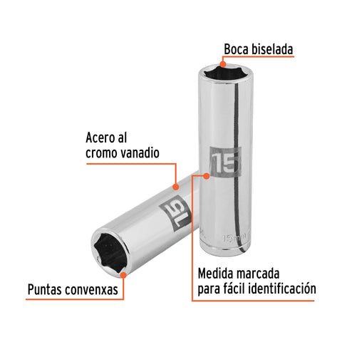 Dado largo de 15 mm, 6 puntas, cuadro 1/2', Truper | D-1215-ML | 13355