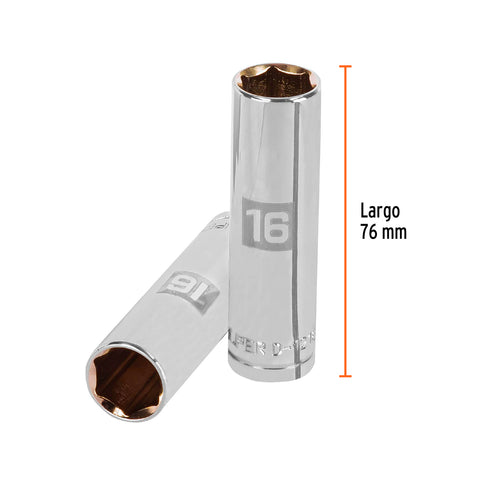 Dado largo de 16 mm, 6 puntas, cuadro 1/2', Truper | D-1216-ML | 13356