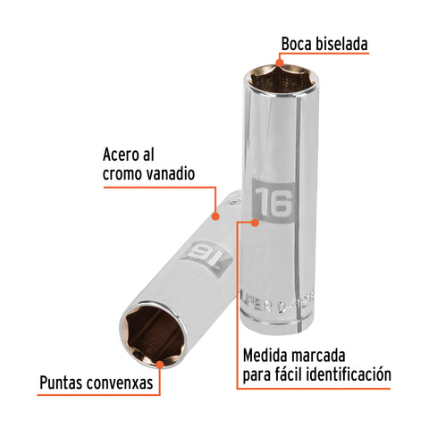 Dado largo de 16 mm, 6 puntas, cuadro 1/2', Truper | D-1216-ML | 13356