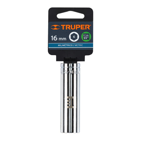 Dado largo de 16 mm, 6 puntas, cuadro 1/2', Truper | D-1216-ML | 13356