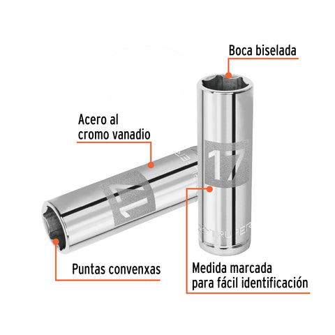 Dado largo de 17 mm, 6 puntas, cuadro 1/2', Truper | D-1217-ML | 13357