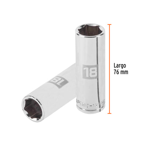 Dado largo de 18 mm, 6 puntas, cuadro 1/2', Truper | D-1218-ML | 13358