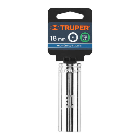 Dado largo de 18 mm, 6 puntas, cuadro 1/2', Truper | D-1218-ML | 13358